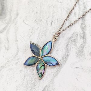 Paua Abalone Shell Flower Necklace Set in Silver